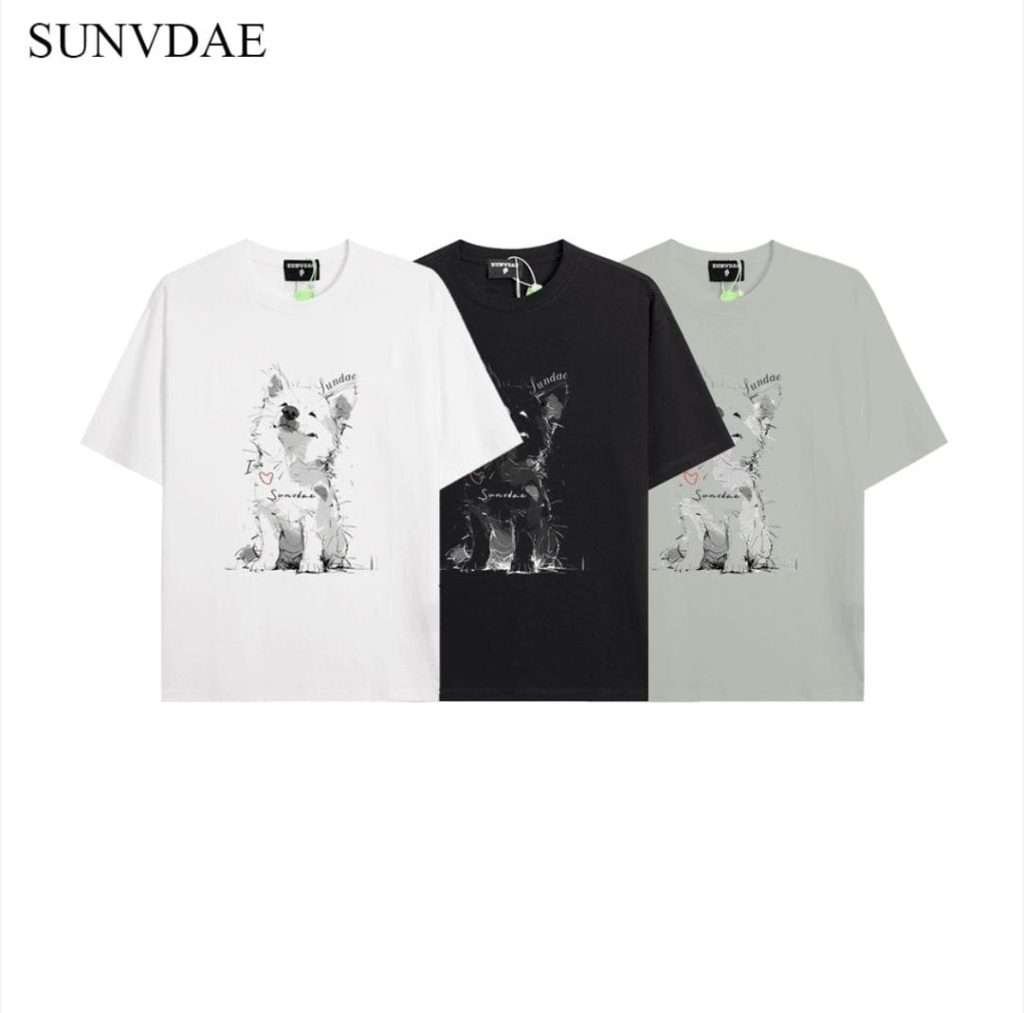 SUNVDAE 夏季新款潮牌 線條狗狗高品圓領T恤 時尚寬鬆百搭男女款