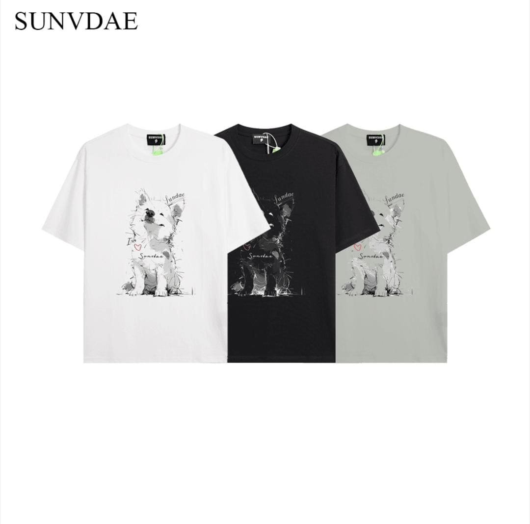 SUNVDAE 夏季新款潮牌 線條狗狗高品圓領T恤 時尚寬鬆百搭男女款